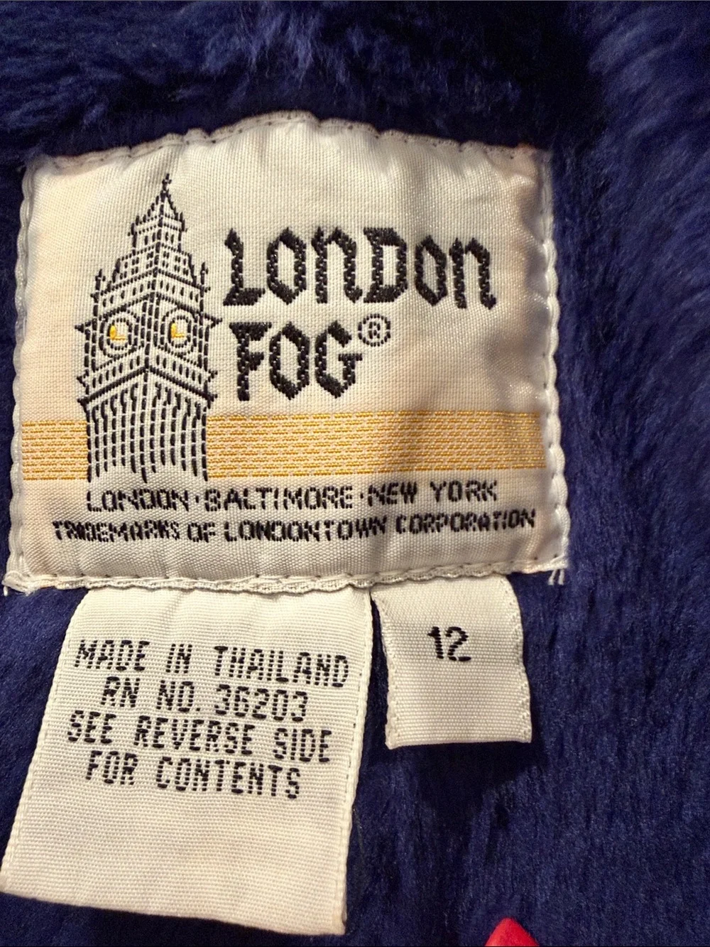 Vintage London Fog Navy Hooded Coat with Red Plaid Lining
